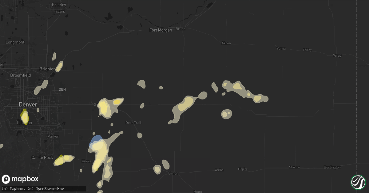 Hail map in Woodrow, CO on August 14, 2026