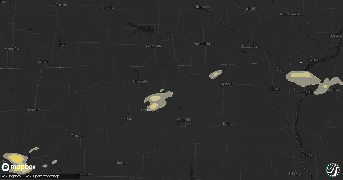 Hail map in Worthington, MO on August 14, 2026