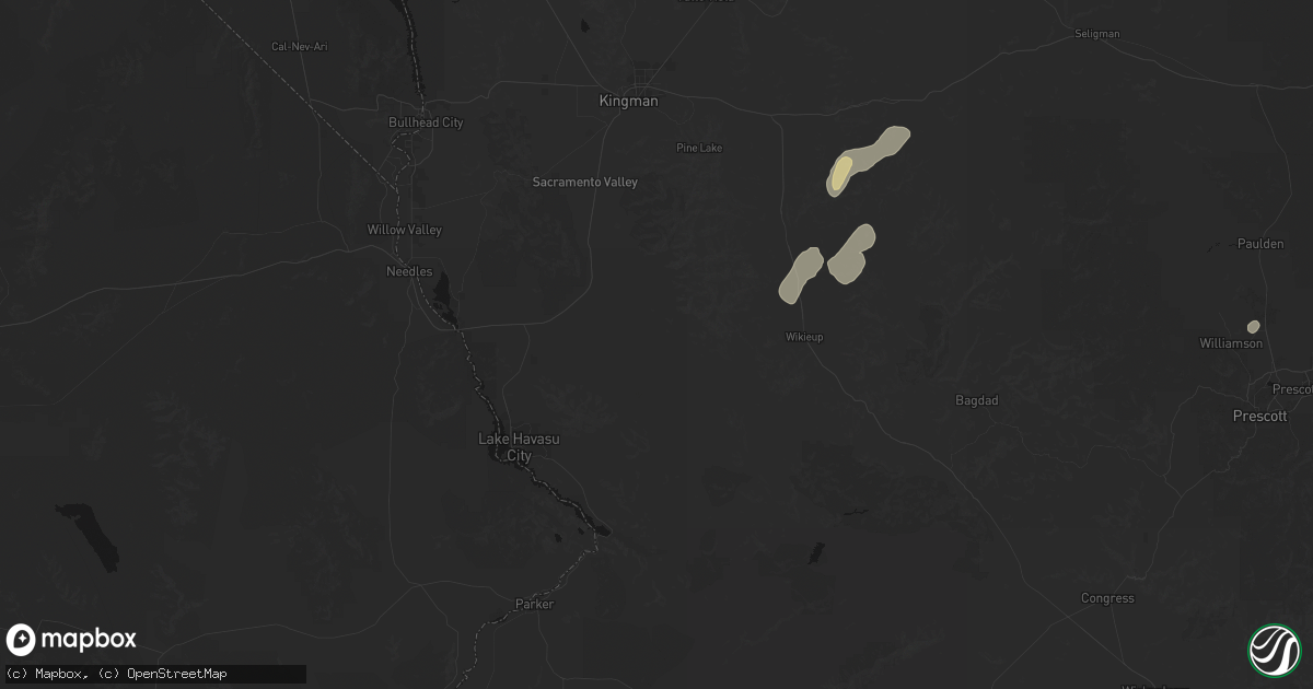 Hail map in Yucca, AZ on August 14, 2026