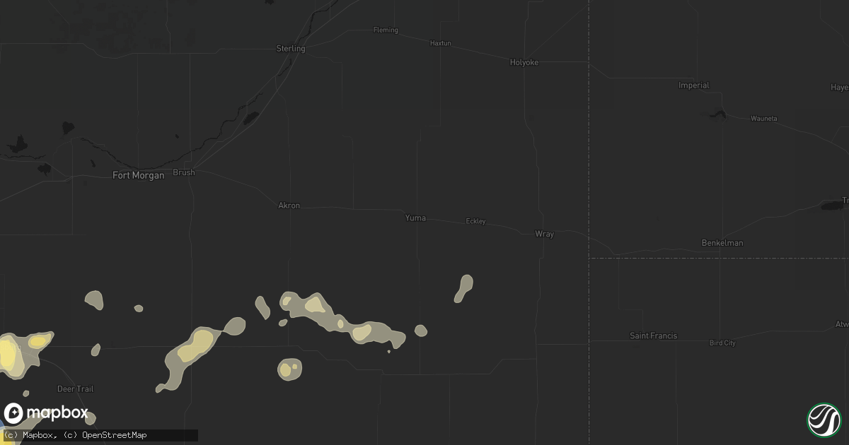Hail map in Yuma, CO on August 14, 2026