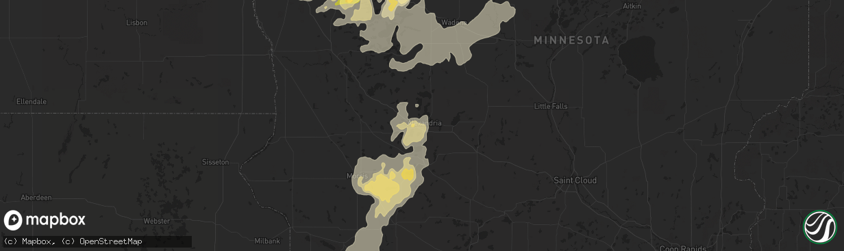 Hail map in Alexandria, MN on August 15, 2015