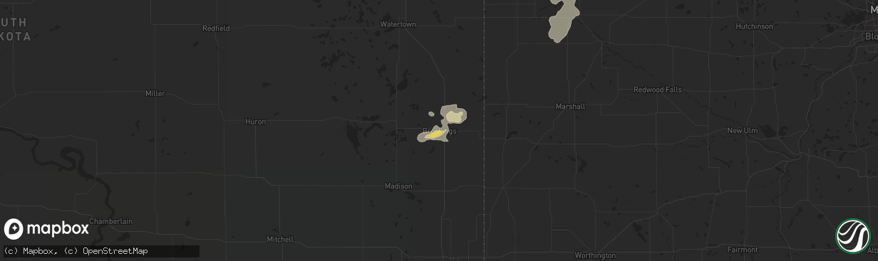 Hail map in Brookings, SD on August 15, 2015