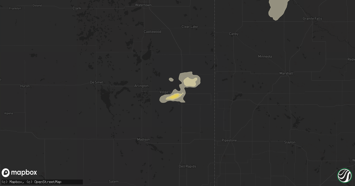 Hail map in Brookings, SD on August 15, 2015