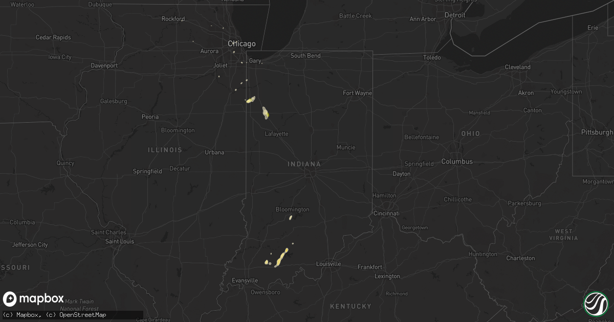 Hail map in Indiana on August 15, 2015