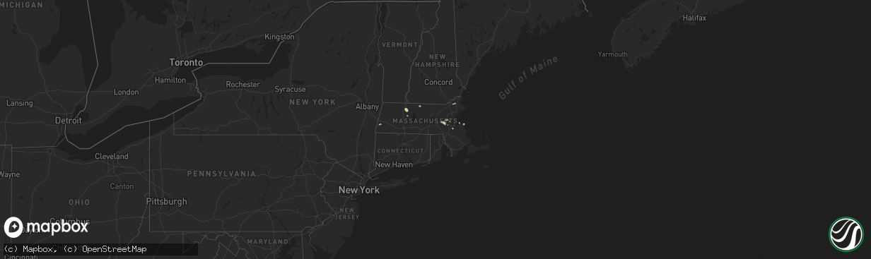 Hail map in Massachusetts on August 15, 2015