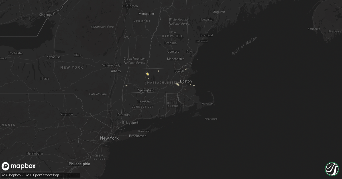 Hail map in Massachusetts on August 15, 2015