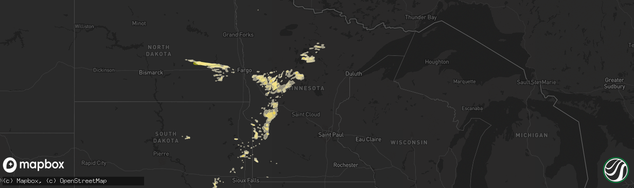 Hail map in Minnesota on August 15, 2015