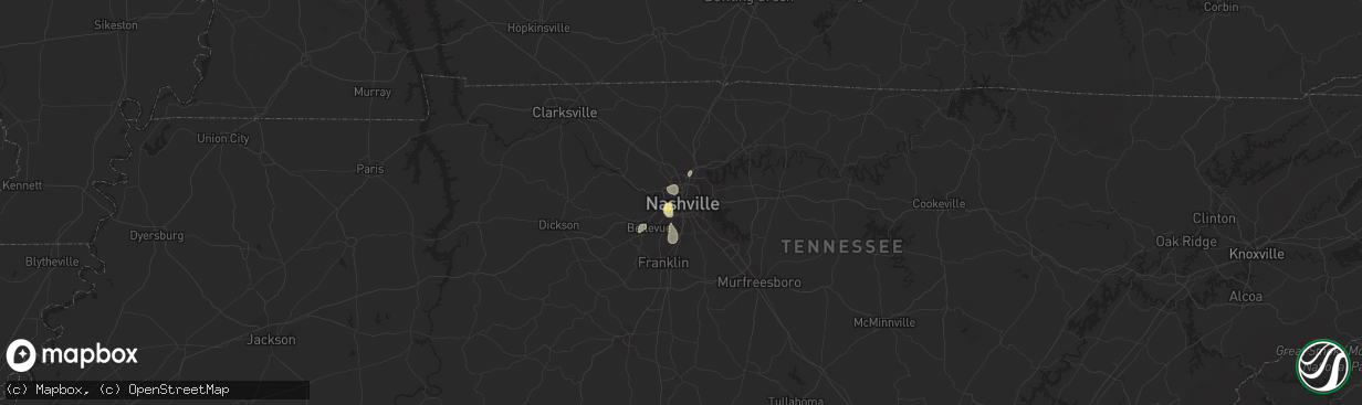 Hail map in Nashville, TN on August 15, 2015