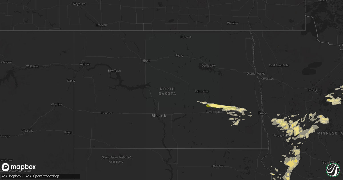 Hail map in North Dakota on August 15, 2015