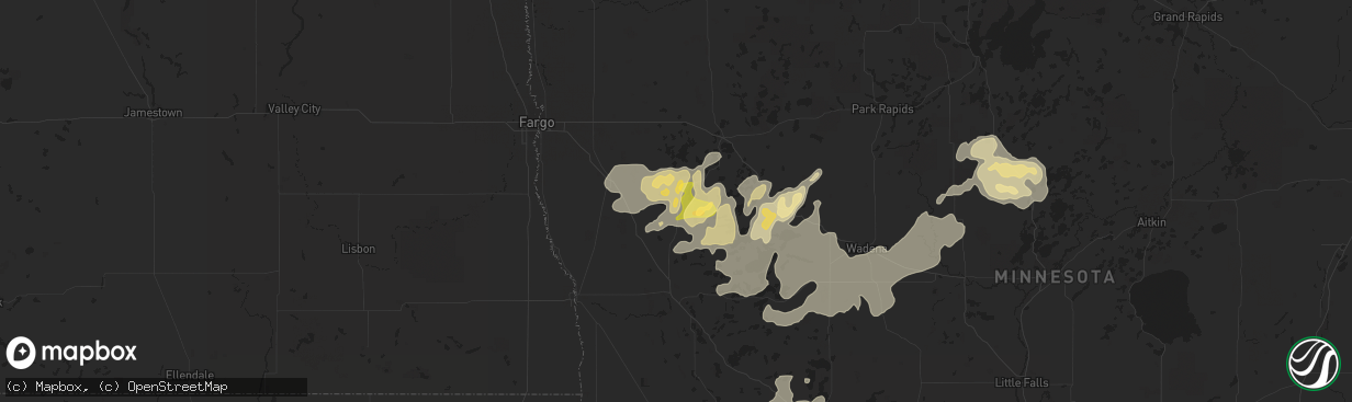 Hail map in Pelican Rapids, MN on August 15, 2015