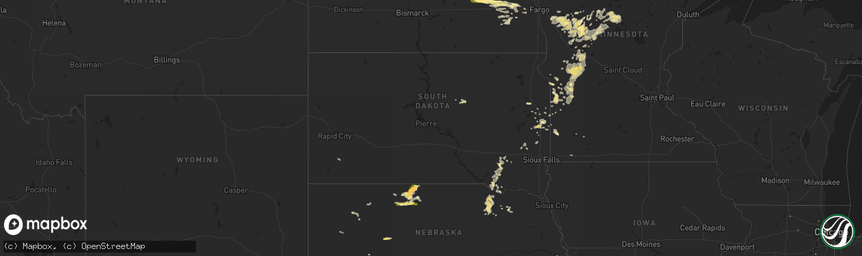 Hail map in South Dakota on August 15, 2015