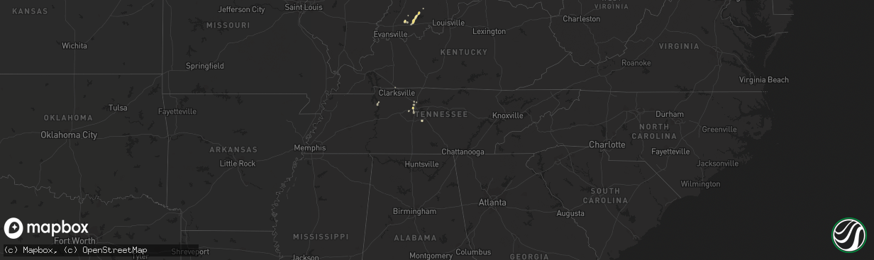 Hail map in Tennessee on August 15, 2015