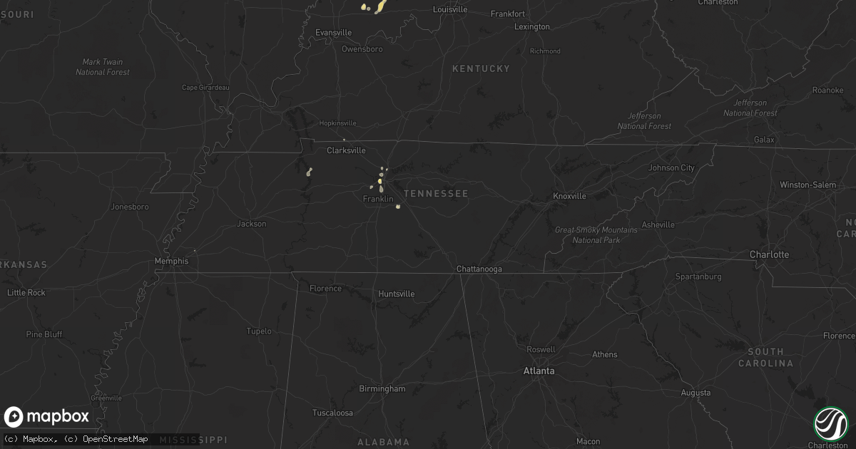 Hail map in Tennessee on August 15, 2015
