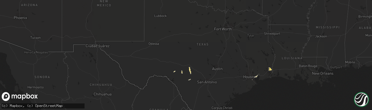 Hail map in Texas on August 15, 2015