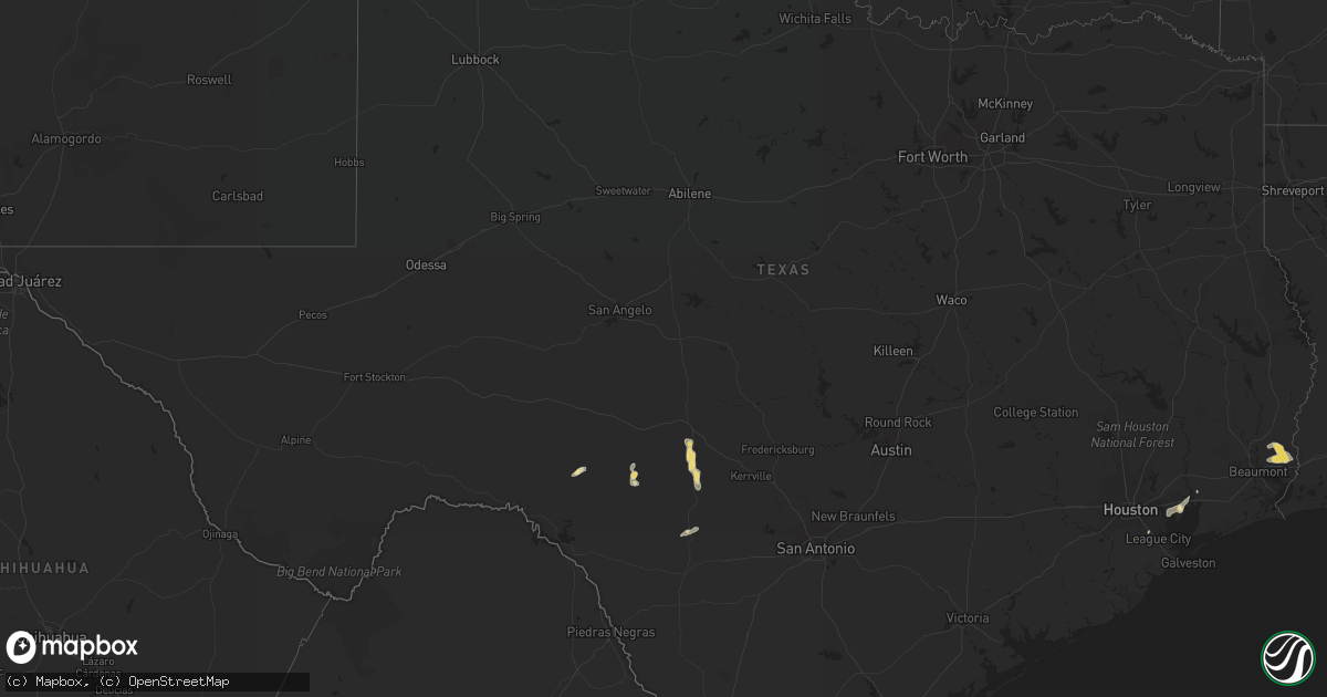 Hail map in Texas on August 15, 2015