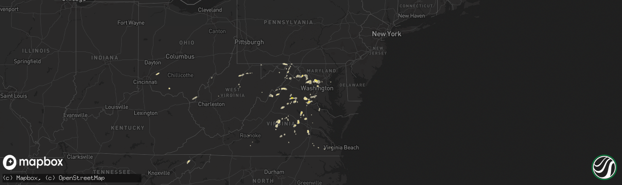 Hail map in Maryland on August 15, 2016