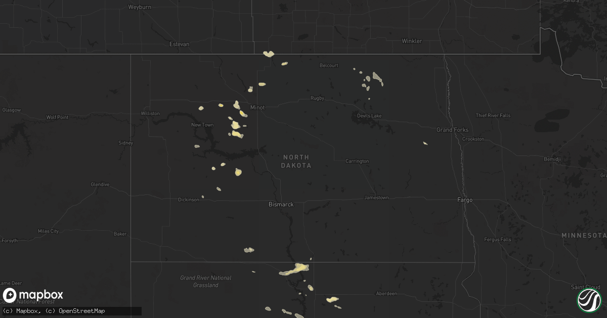 Hail map in North Dakota on August 15, 2016