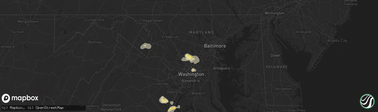 Hail map in Olney, MD on August 15, 2016