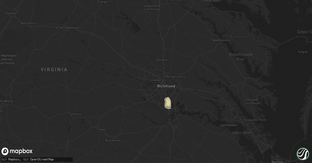 Hail map in Richmond, VA on August 15, 2016