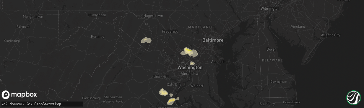 Hail map in Rockville, MD on August 15, 2016