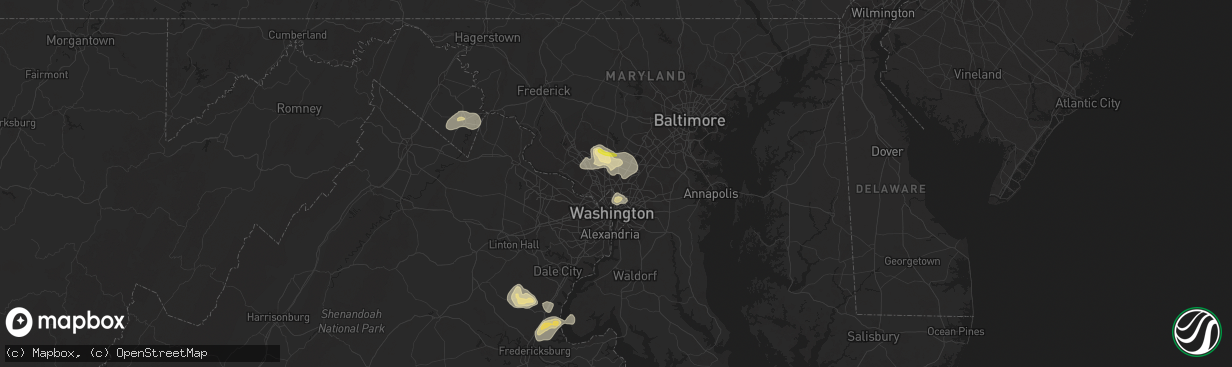 Hail map in Silver Spring, MD on August 15, 2016