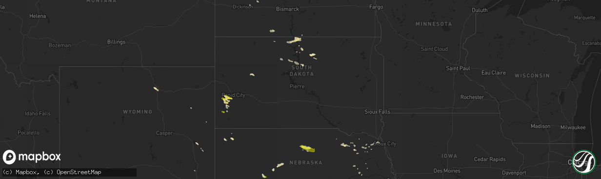 Hail map in South Dakota on August 15, 2016