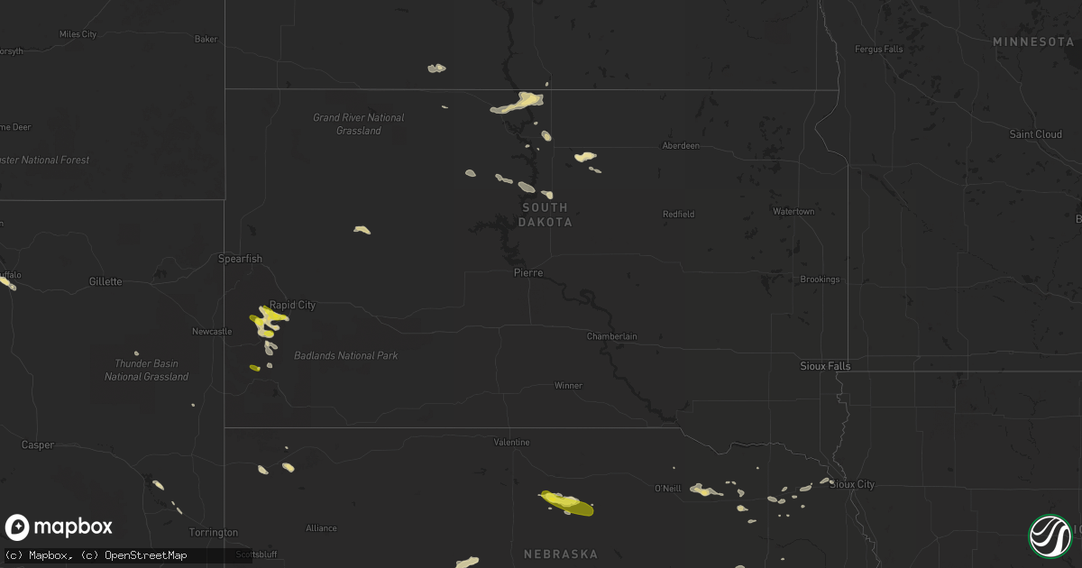 Hail map in South Dakota on August 15, 2016