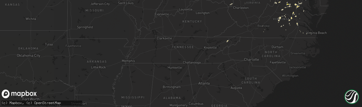 Hail map in Tennessee on August 15, 2016