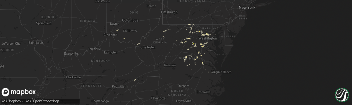 Hail map in Virginia on August 15, 2016