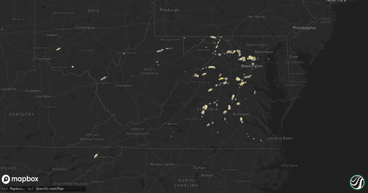 Hail map in Virginia on August 15, 2016