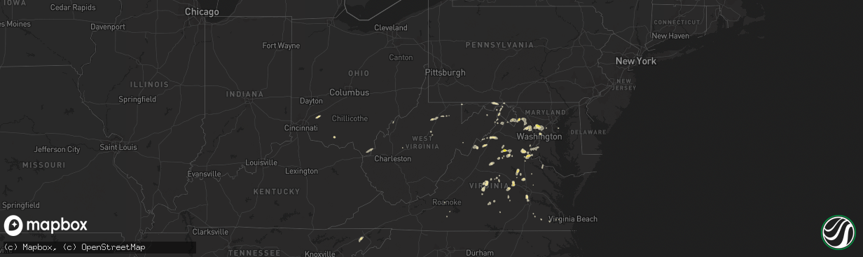 Hail map in West Virginia on August 15, 2016