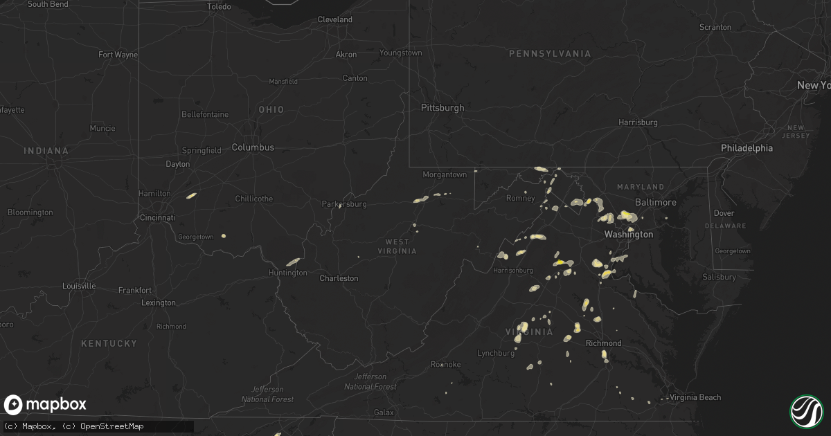 Hail map in West Virginia on August 15, 2016