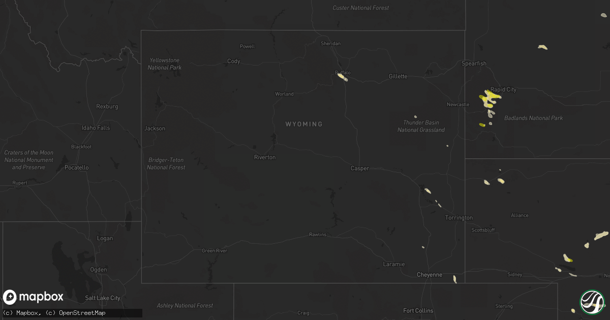 Hail map in Wyoming on August 15, 2016