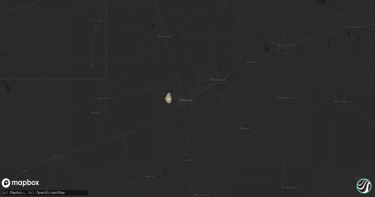 Hail map in Odessa, TX on August 15, 2017
