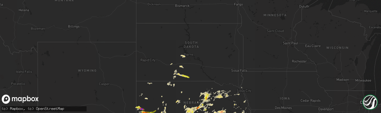 Hail map in South Dakota on August 15, 2017