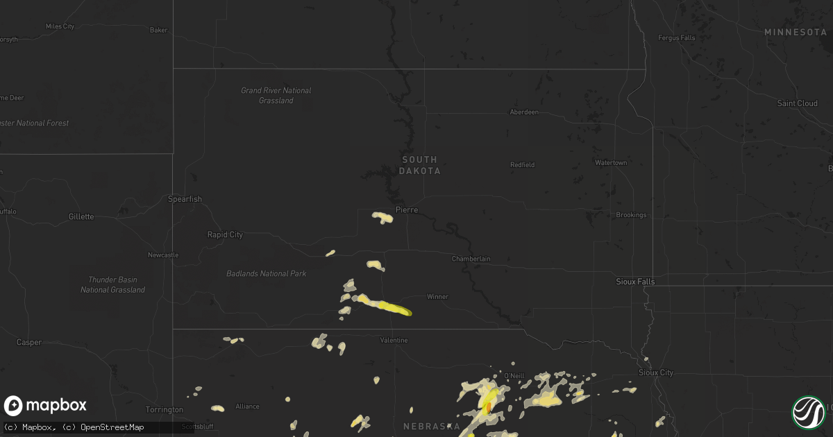Hail map in South Dakota on August 15, 2017