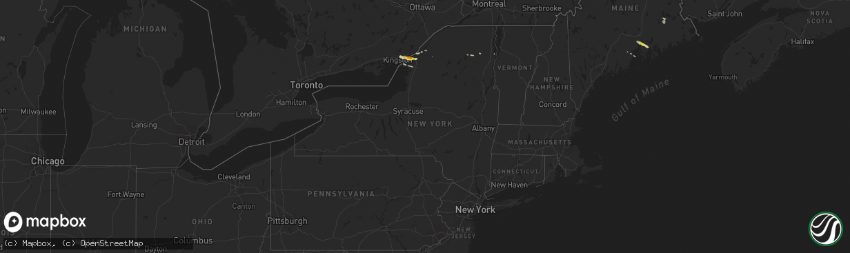 Hail map in New York on August 15, 2018