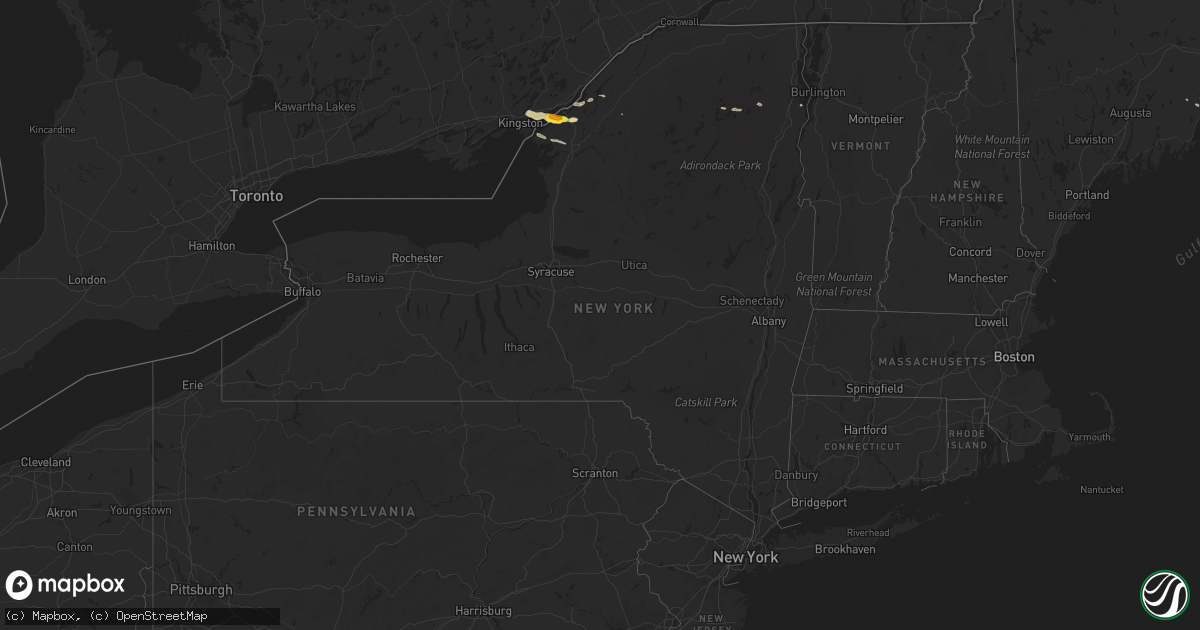 Hail map in New York on August 15, 2018