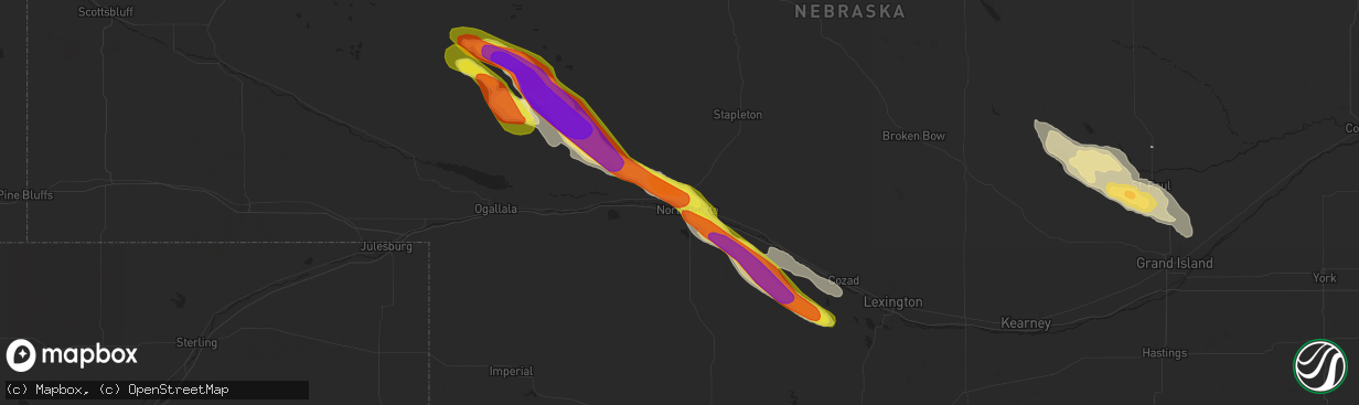 Hail map in North Platte, NE on August 15, 2018