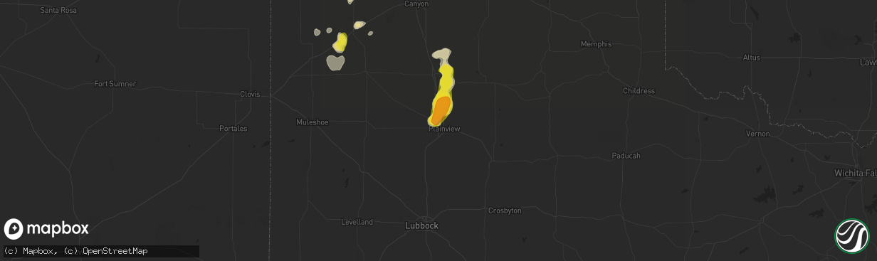 Hail map in Plainview, TX on August 15, 2018