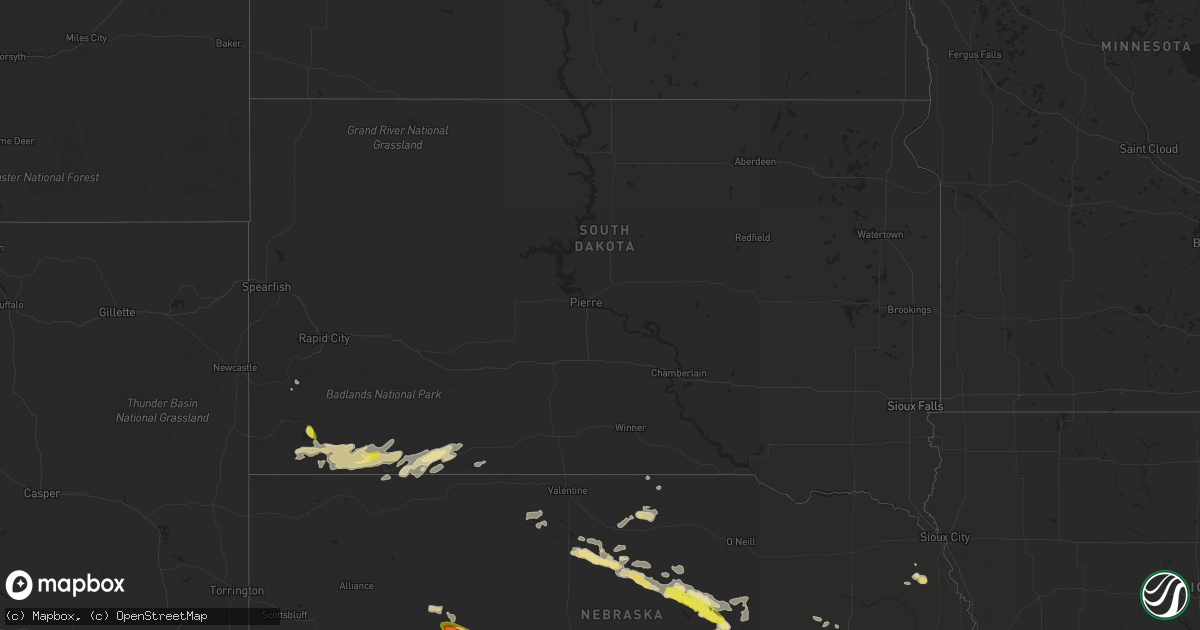 Hail map in South Dakota on August 15, 2018