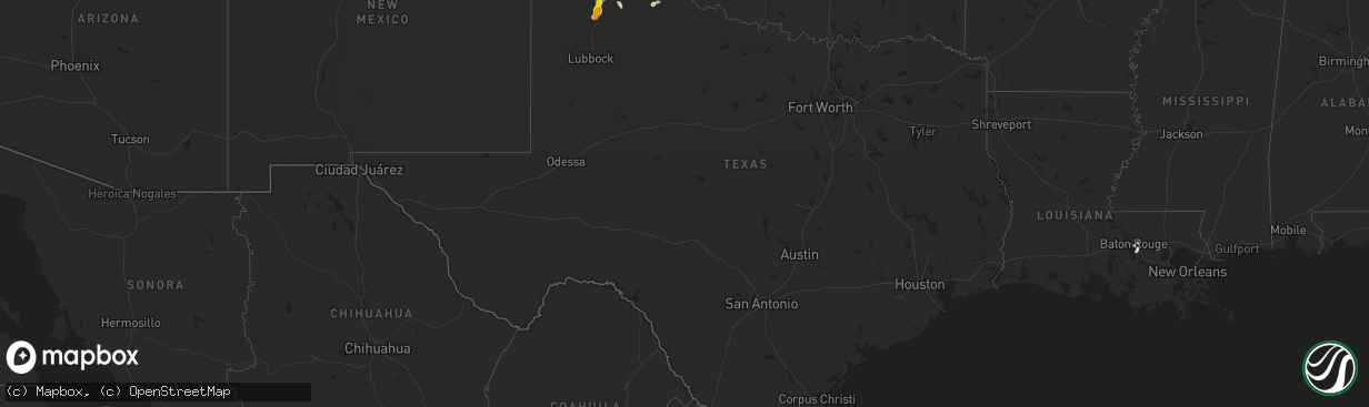 Hail map in Texas on August 15, 2018