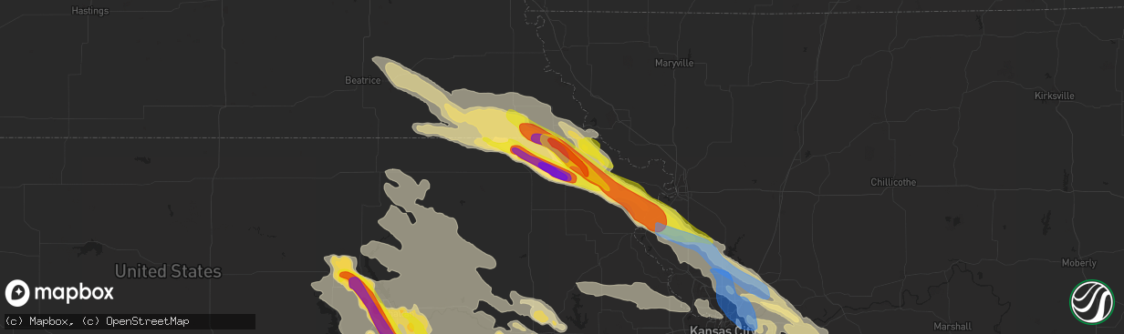 Hail map in Hiawatha, KS on August 15, 2019