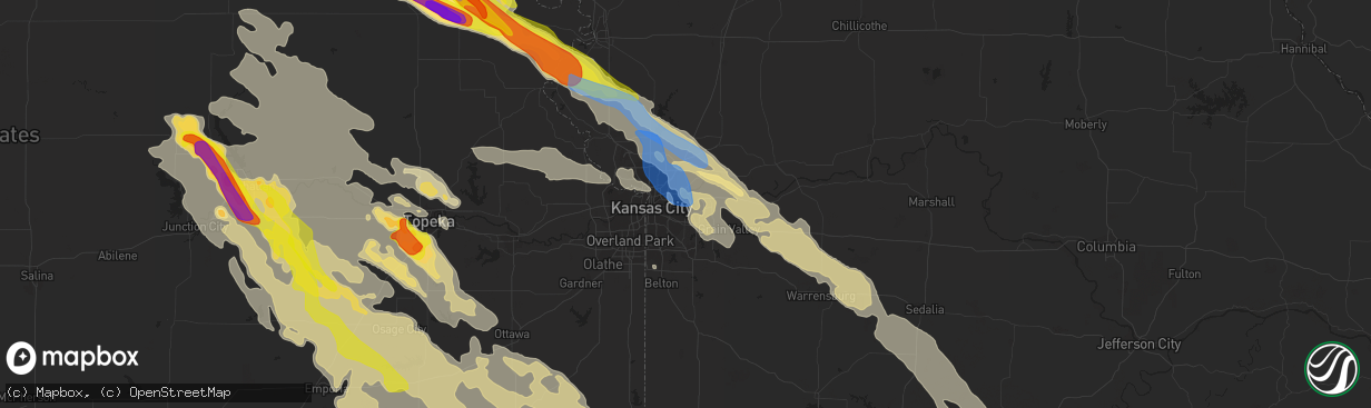 Hail map in Independence, MO on August 15, 2019