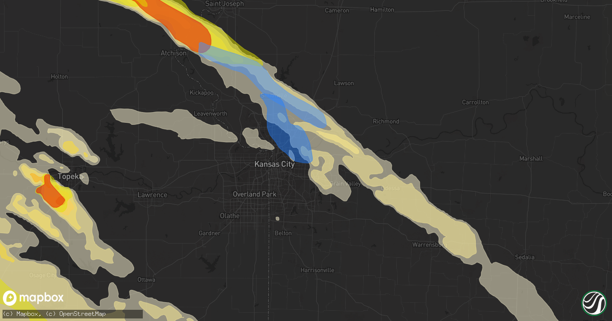 Hail map in Independence, MO on August 15, 2019