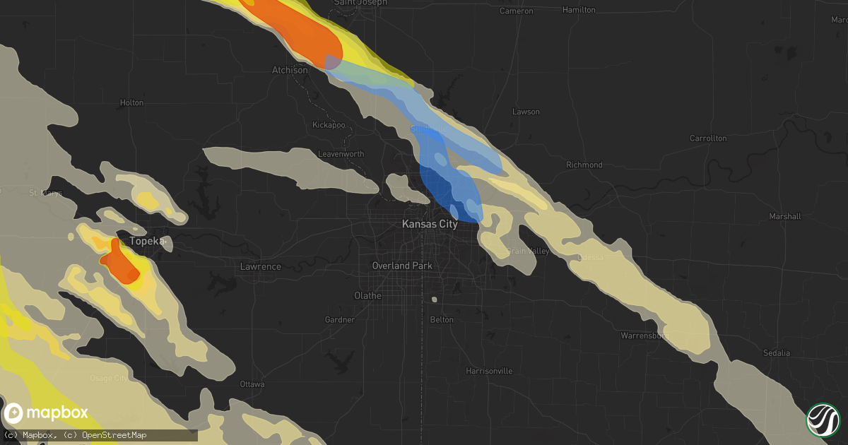 Hail map in Kansas City, MO on August 15, 2019