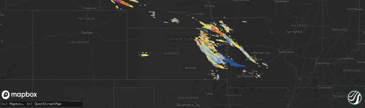 Hail map in Kansas on August 15, 2019