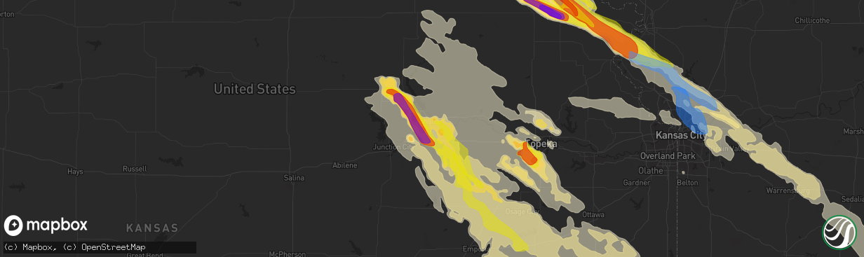 Hail map in Manhattan, KS on August 15, 2019