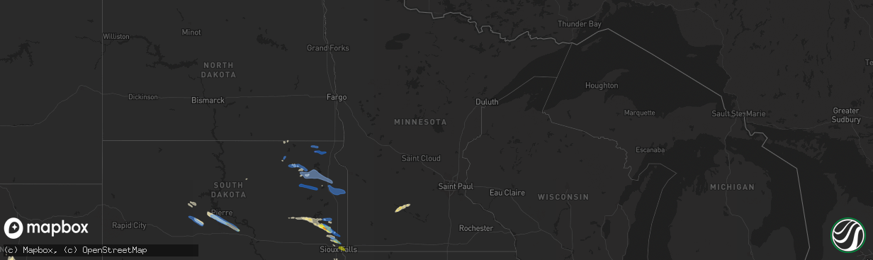 Hail map in Minnesota on August 15, 2019