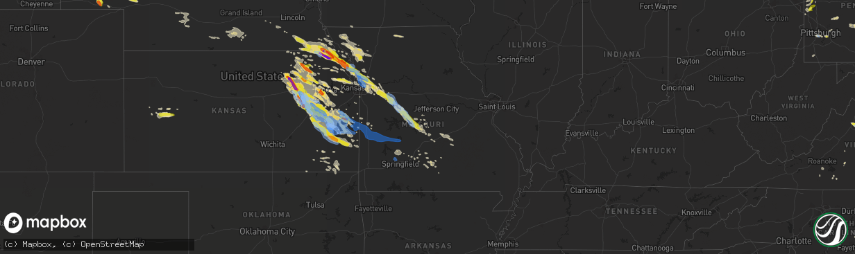 Hail map in Missouri on August 15, 2019